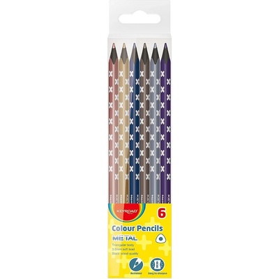 Keyroad trojhranné farbičky čierne drevo mix metalických farieb 6ks KR971869