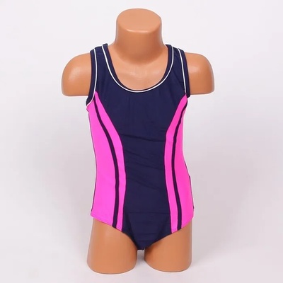 Цял детски бански в тъмносиньо и цикламено