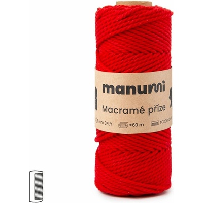 Manumi Macramé priadza stáčaná 3PLY 3mm červená - 1 ks