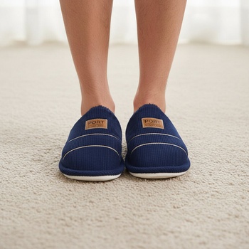 Мъжки пантофи в тъмносиньо с надпис