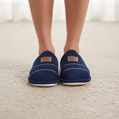 Мъжки пантофи в тъмносиньо с надпис