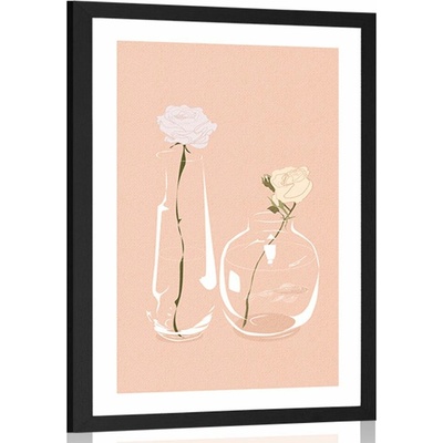 Plakát s paspartou minimalistické květiny ve váze - 20x30 silver