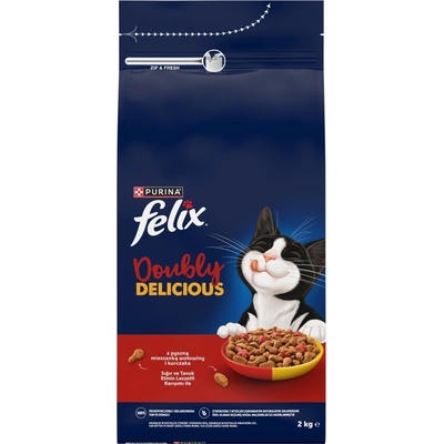 FELIX Doubly Delicious Храна за възрастни котки с вкусна смес от говеждо и пилешко месо 2 кг