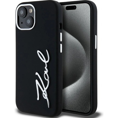 KARL LAGERFELD Карл Лагерфелд силиконов метален калъф с лого за iPhone 15 - черен (3666339253349)