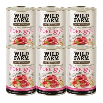 WILD FARM PURE MONO Свинско с ябълка и киноа 6x400 г - монопротеинова храна за кучета