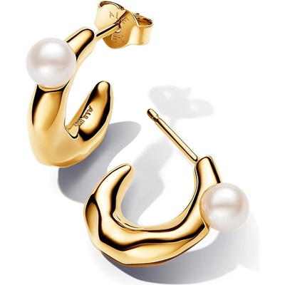 Pandora Pozlacené kruhové náušnice s pravou perlou Essence Shine 263261C01