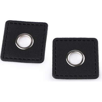 Průchodka s koženkovým čtverečkem k našití, průvlek 10 mm, střední, 5 hnědočerná