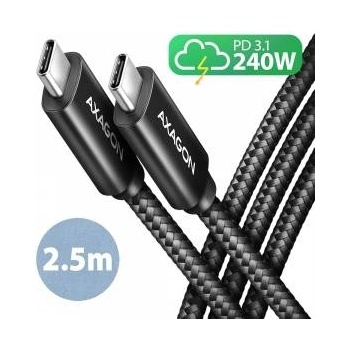 AXAGON BUCM2-CM25AB USB-C cable - USB-C, 2.5m 5A charging, ALU, 240W PD, braid, USB2.0