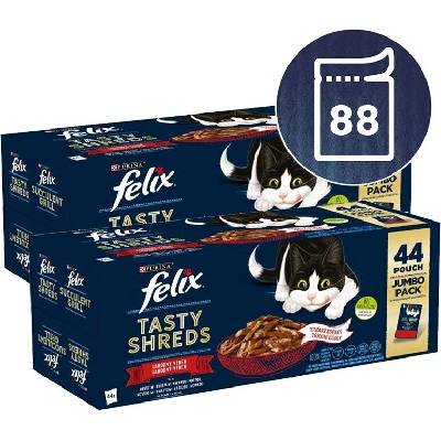 Felix Tasty Shreds hovězí kuře kachna krůta ve šťávě 88 x 80 g