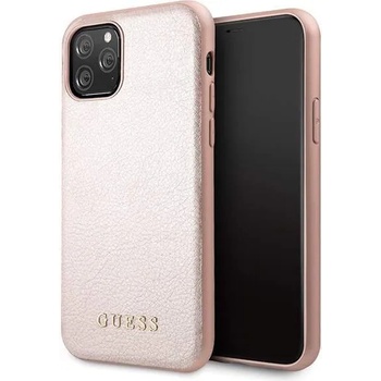 GUESS Iridescent Leather Hard Case - дизайнерски кожен кейс за iPhone 11 Pro (розов)
