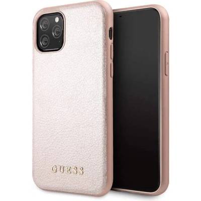 GUESS Iridescent Leather Hard Case - дизайнерски кожен кейс за iPhone 11 Pro (розов)