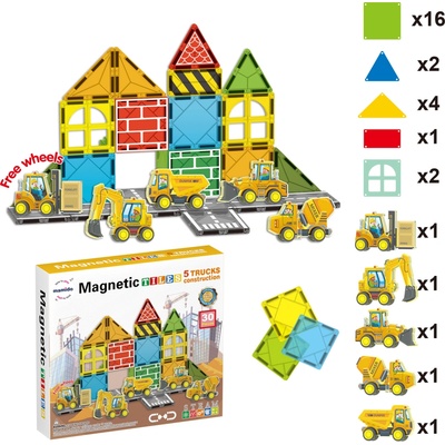 Mamido Magnetická stavebnica dopravné mesto 30 ks Dopravné, stavebné vozidlá MT1445