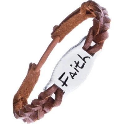 Šperky eshop úzký pletený z kůže karamelový známka FAITH Z12.15