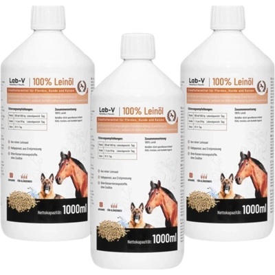 Lab-v Ľanový olej - 100% ľanový olej lisovaný za studena pre kone 3x1000 ml