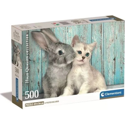 Clementoni Колекция Високо Качество: Пъзел Коте и Зайче - 500 части (35539)