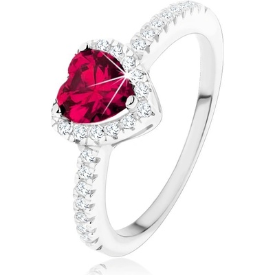 Šperky Eshop Stříbrný prsten červené srdce s čirým zirkonovým lemem SP58.03