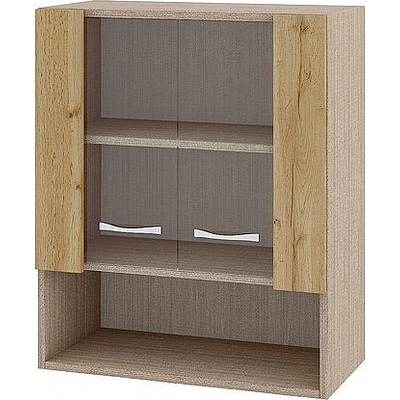 ИРИМ Горен шкаф с две витринни врати и ниша Сити МДД-9 мока / дъб дакота 60 см