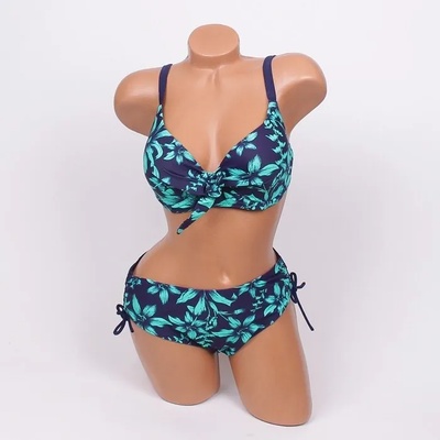 Тъмносин бански със зелени цветя - чашка d