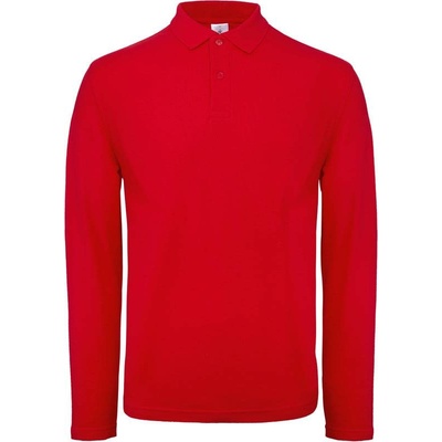B&C ID.001 LSL pánske piqué polo tričko s dlhým rukávom červené