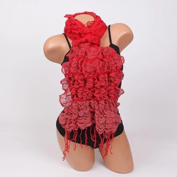 Image 1 of Ефирен шал в червено с набран ефект