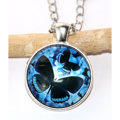 Jewerly Fashion Řetízek Amulet Modrý Motýl, Dva přátelé, Vznešená lehkost, Vintage 2564