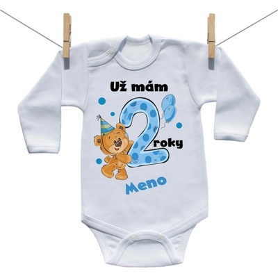 Boodyy Body s dlhým rukávom Už mám 2 roky s Medvedíkom a menom dieťatka Chlapec