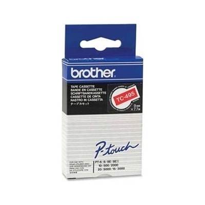 Páska do tlačiarne štítkov Brother, TC-495, 9mm, biela tlač/červený podklad, O TC495