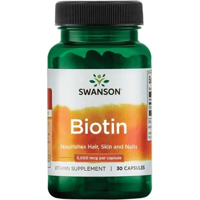 Swanson Biotin, 5000 mcg, 30 капсули, Swanson (SW1239)