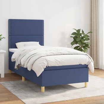 vidaXL Боксспринг легло с матрак, синя, 90x200 см, плат (3142231)