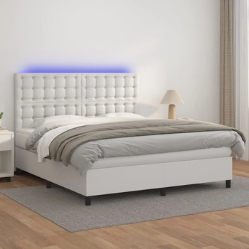 vidaXL Боксспринг легло с матрак и LED бяло 180x200 см изкуствена кожа (3135958)