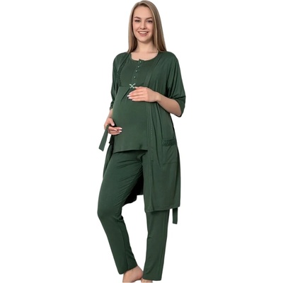 Маслено зелен комплект за бременни с дантела