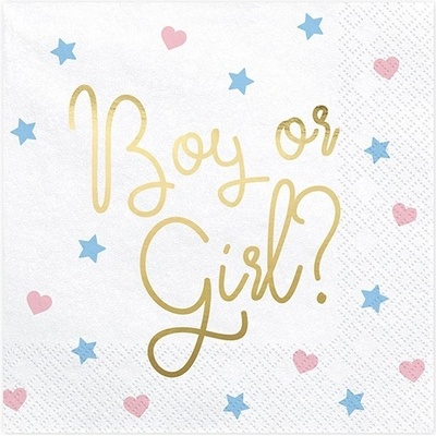 PartyDeco papírové ubrousky Boy or Girl 33x33cm 20ks