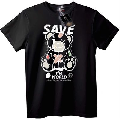 NOONEBRAND Тениска Спаси света с мече - 2XL, White