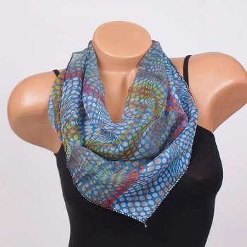 Image 1 of Дамско фишу в синьо, оранжево и жълто с кръгове