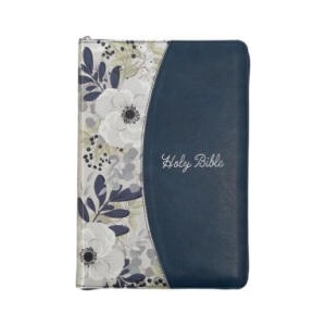 KJV Holy Bible, Thinline Large Print Faux Leather Red Letter Edition - Thumb Index Ribbon Marker, King James Version, Blue Printed Floral, Zipper Clos (ISBN: 9781642728712)