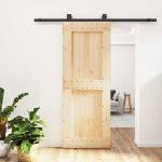vidaXL Преплъзваща се врата 80 x 210 cm Естествено и черно (3444993)