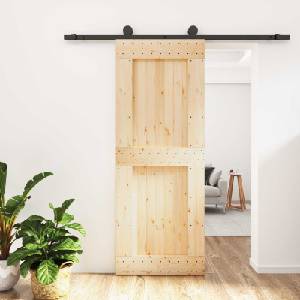 vidaXL Преплъзваща се врата 80 x 210 cm Естествено и черно (3444993)