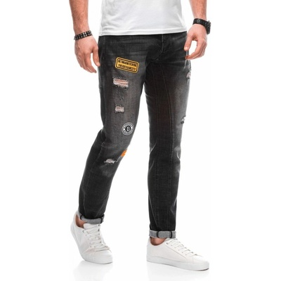 Trendy černé džíny se záplatami P1303