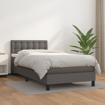 vidaXL Боксспринг легло с матрак, сиво, 90x200 см, изкуствена кожа (3141105)