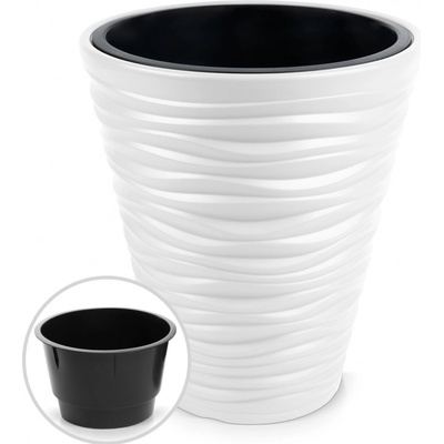 Prosperplast plastový květináč SAND 34,5 cm bílý + plastová vložka