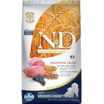 Farmina FARMINA N&D Ancestral Grain Puppy Medium&Maxi Lamb Храна за кучета, суха, за малки на възраст, средни и големи породи, с агнешко, 12 kg