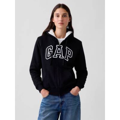 GAP zateplená sherpa mikina s logom čierna