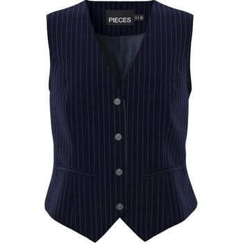 PIECES Елек Pieces Bozzy waistcoat - Blue (Sky Captain / Pinstripe)