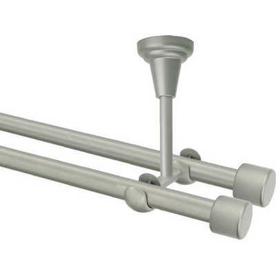 OK-GarnýžeCZ Garnýž kovová dvouřadá 16mm Pullo double stříbrná mat 300 cm do stropu / na tunýlek - bez kroužků