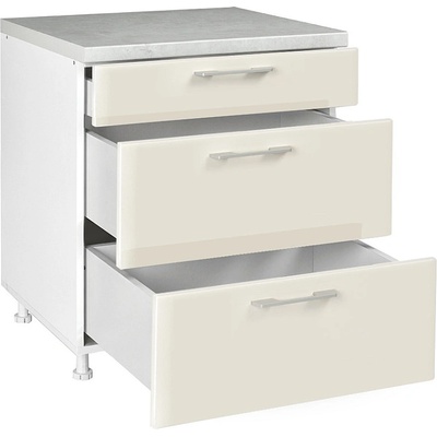 Matis Кухненски шкаф долен с три чекмеджета in mdf d80 3f бежов гланц