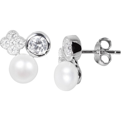 JwL Luxury Pearls jemné náušnice s pravou perlou a zirkónmi JL0539