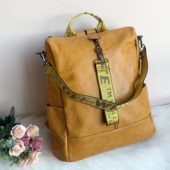 Image 1 of Жълта Кожена Чанта Раница - Модел 311