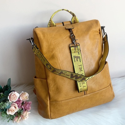 Жълта Кожена Чанта Раница - Модел 311