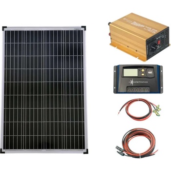 Solartronic КОМПЛЕКТ 1x100W поликристален соларен модул, Контролер 20A Инверотр NP600 600W чиста синусоида, кабели и букси (SET-100P-20A-KA-600R)