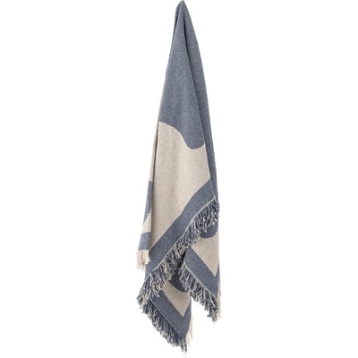 Bloomingville Синьо /бежово одеяло от рециклиран памук 130x160 cm Ethan - Bloomingville (82062937)